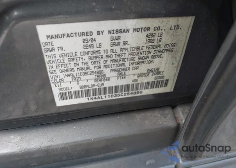 2005 Nissan Altima 2.5 S из США, поврежденный, VIN 1N4AL11D35C254896